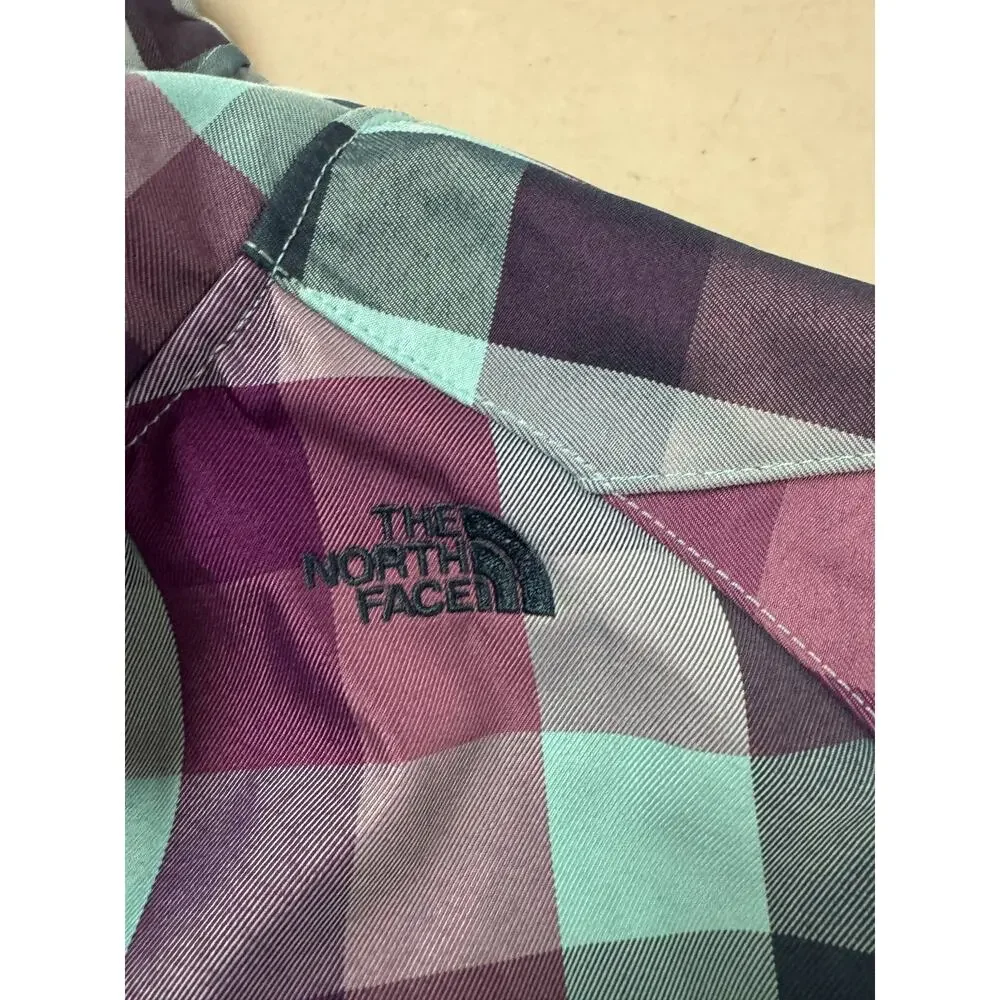 The North Face Women's Softshell Jacket Small Purple Teal Plaid Hooded Full Zip
